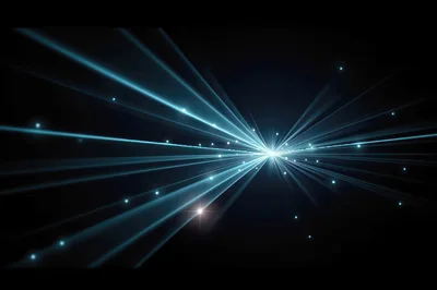 Abstract Blue Light Rays With Glowing Particles