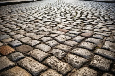 Close Up View Of Historic Cobblestone Street