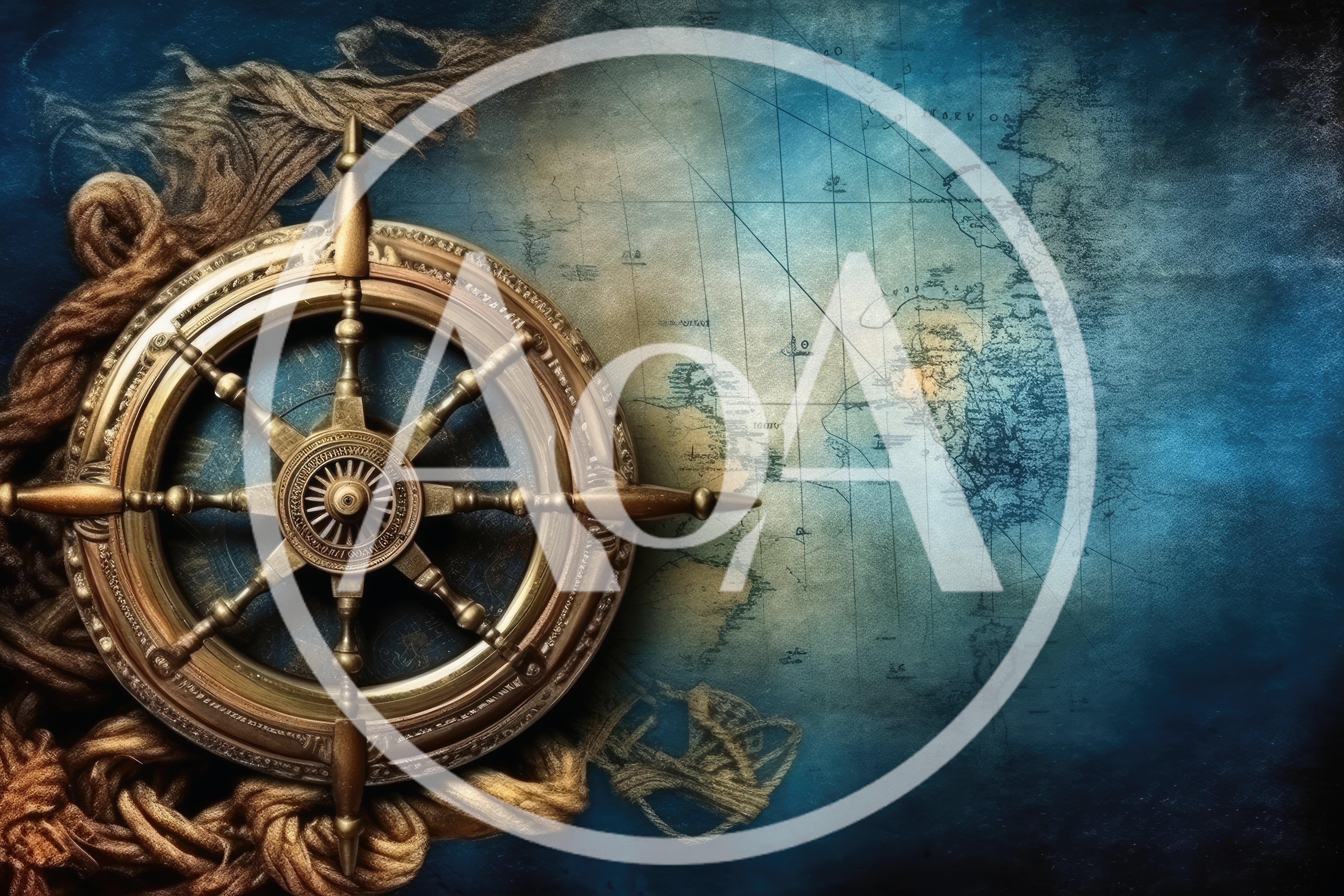 Antique Ship Wheel Over Vintage Nautical Map