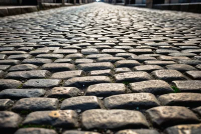 Low Angle View Of Historic Cobblestone Street