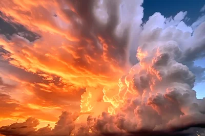 Dramatic Sunset Clouds With Vibrant Orange And Blue Tones
