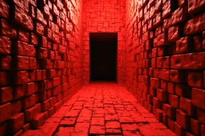 Dark Corridor With Red Brick Walls And Stone Floor