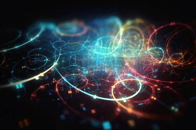 Abstract Digital Network Connections With Glowing Light Trails