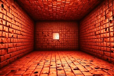 Empty Red Brick Dungeon Room With Glowing Window