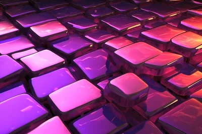 Abstract 3D Background With Glowing Purple Glass Cubes