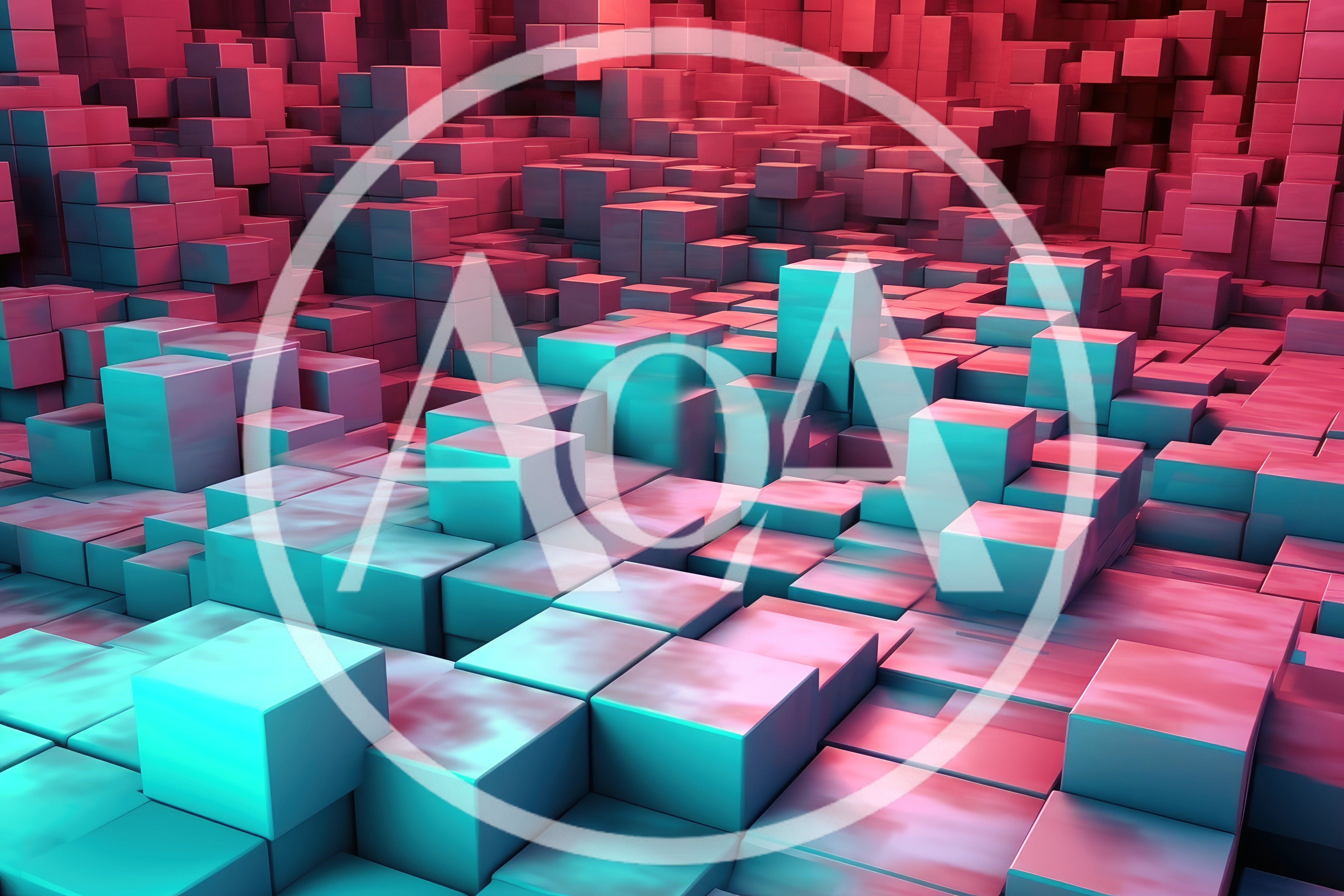 Abstract 3D Cubes With Neon Pink And Blue Lighting