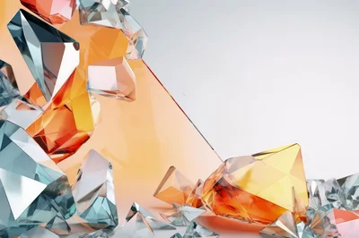 Abstract Background With Floating Translucent Geometric Glass Crystals