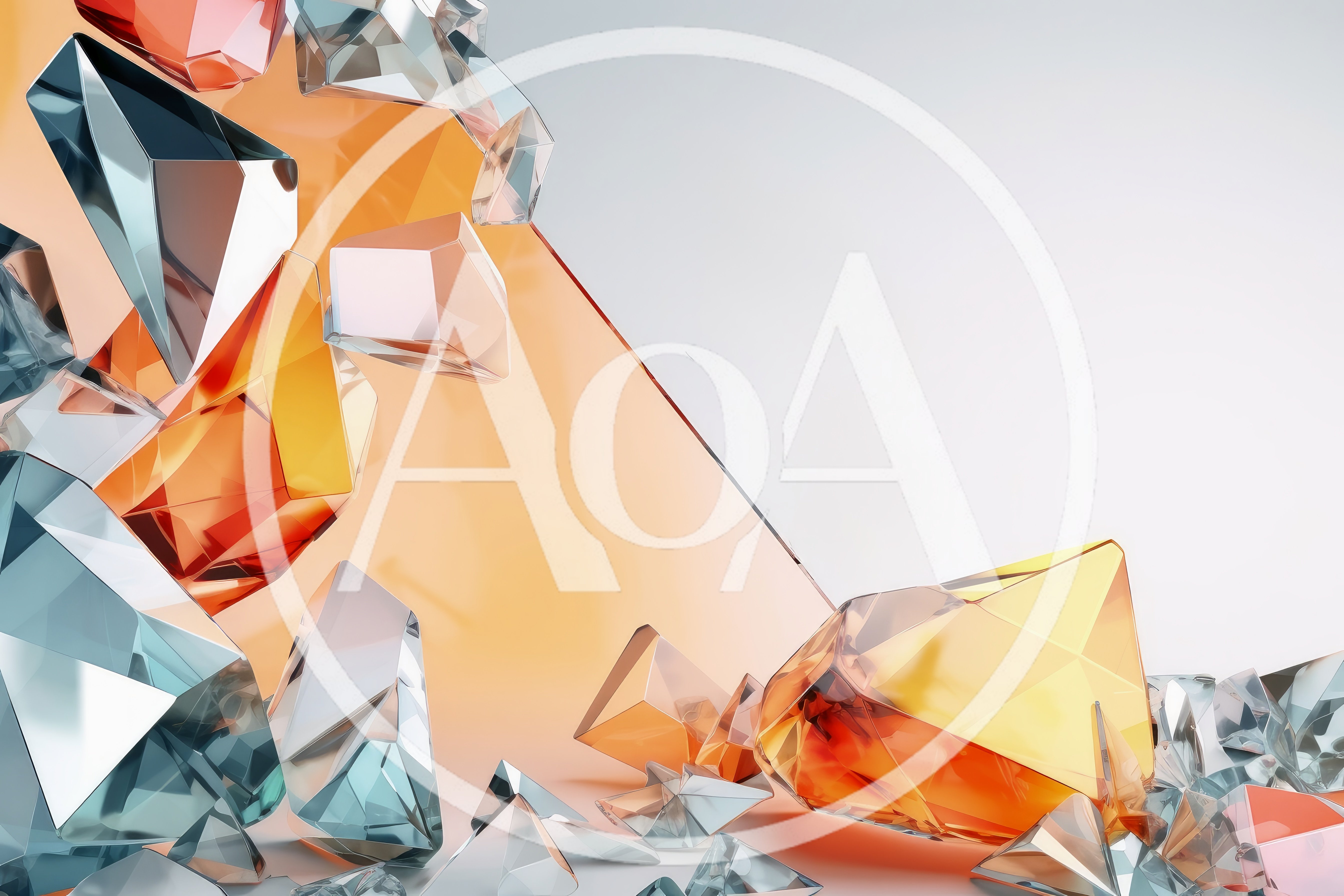 Abstract Background With Floating Translucent Geometric Glass Crystals