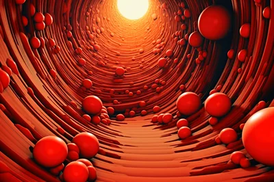 Microscopic View Of Red Blood Cells In Artery
