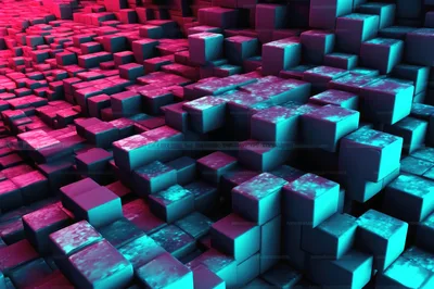 Abstract 3D Digital Cubes With Neon Lighting