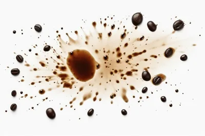 Coffee Splash With Roasted Coffee Beans On White Background