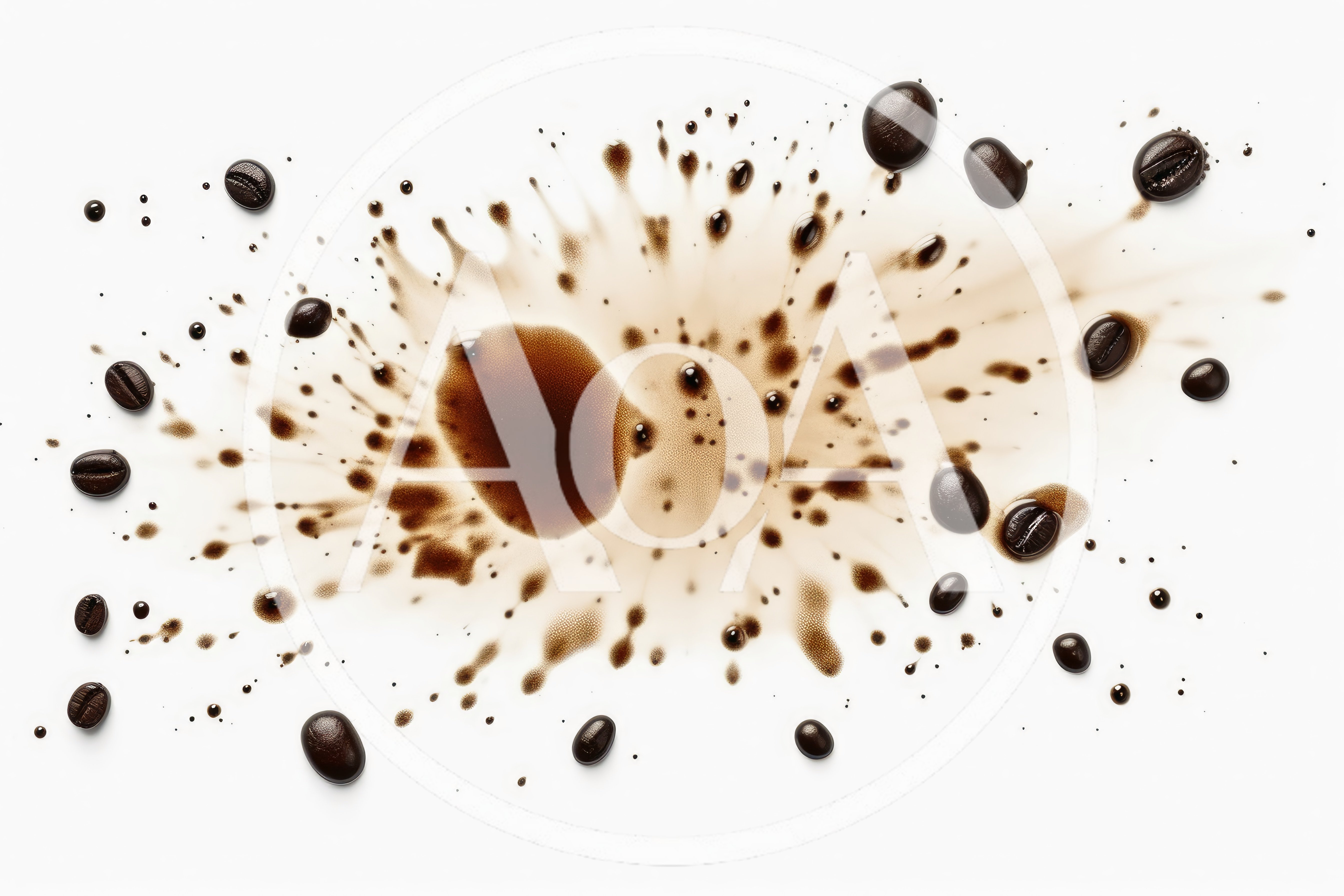 Coffee Splash With Roasted Coffee Beans On White Background