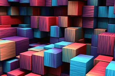 Abstract 3D Geometric Cubes With Vibrant Gradient Textures
