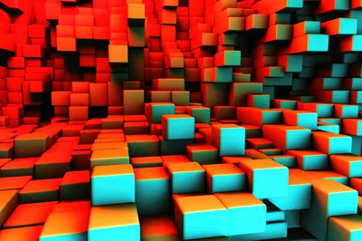 Abstract 3D Background With Glowing Red And Blue Cubes