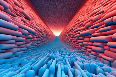 Abstract Tunnel With Glowing Red And Blue Textures