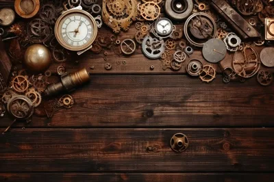 Steampunk Watchmaker Workbench With Vintage Clock Parts