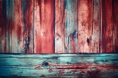 Rustic Weathered Wood Planks With Teal And Red Paint