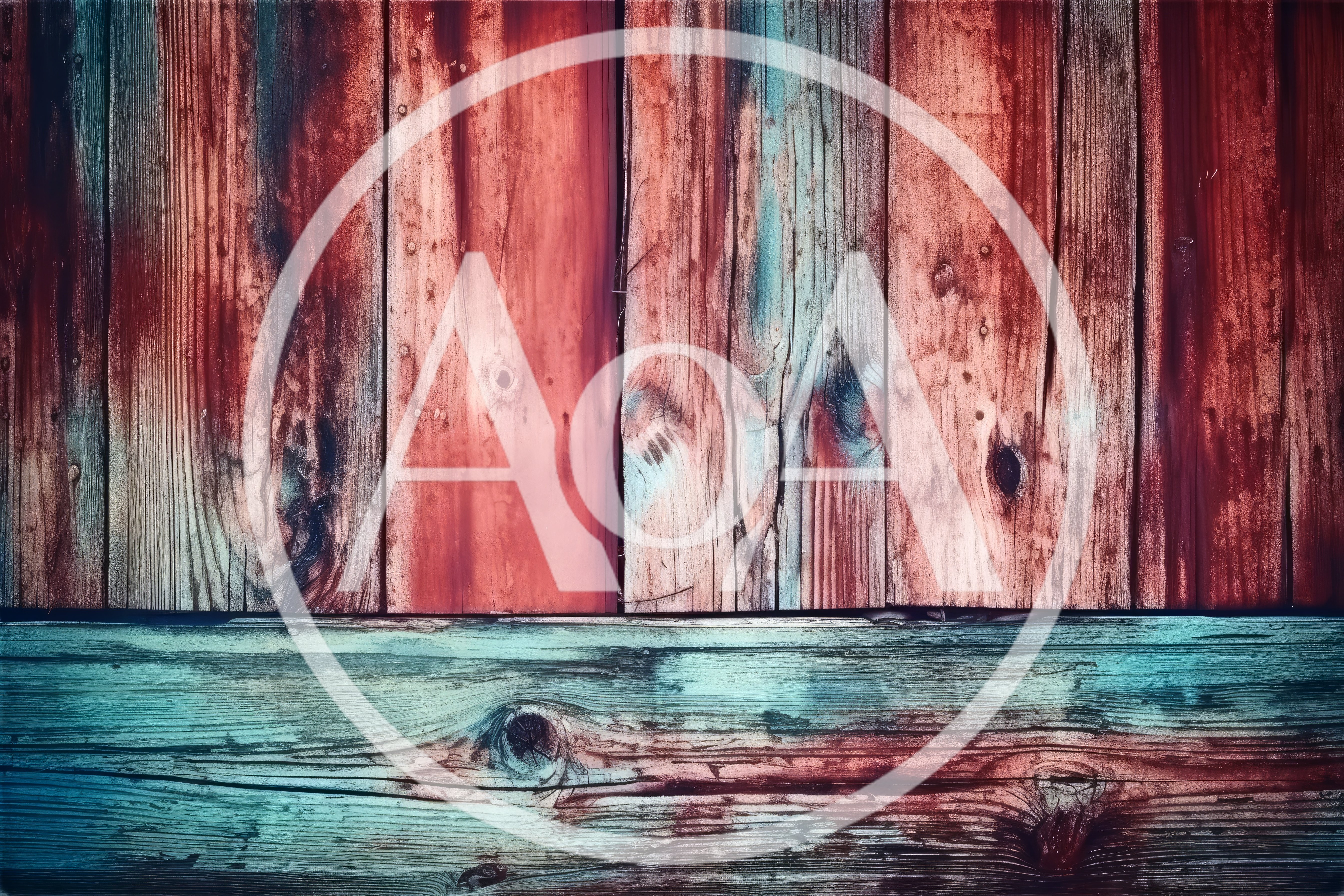 Rustic Weathered Wood Planks With Teal And Red Paint