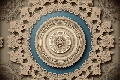 Intricate Beige Mandala Pattern On Blue Background