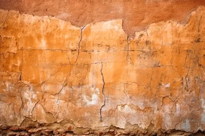 Weathered Orange Adobe Wall With Cracks And Texture