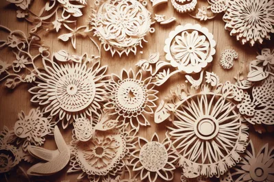 Intricate Laser Cut Paper Floral Art On Wood