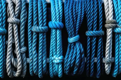 Hanging Nautical Ropes With Knots On Wooden Rack