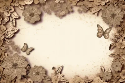 Vintage Floral Frame With Butterflies On Textured Paper
