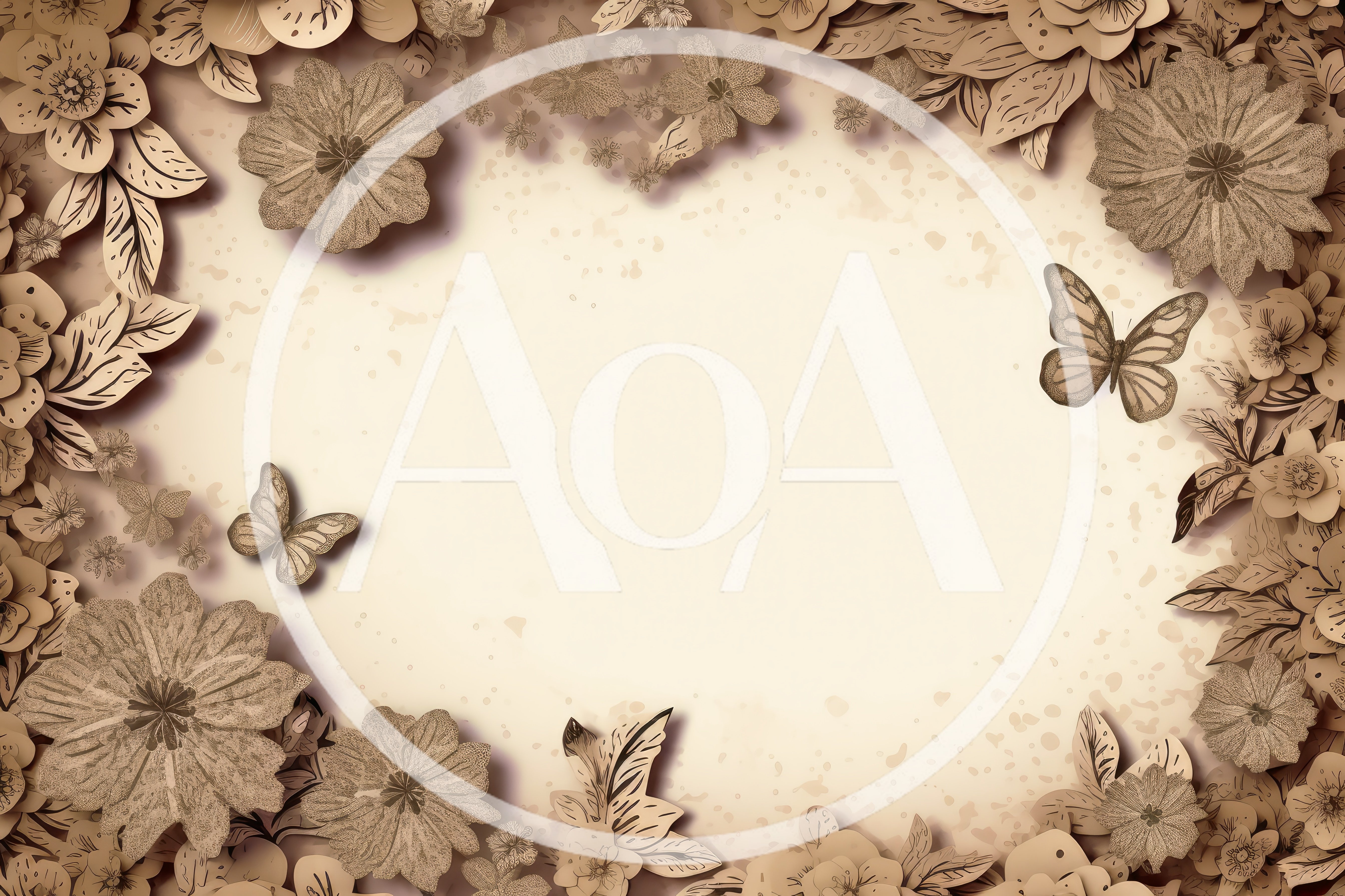Vintage Floral Frame With Butterflies On Textured Paper