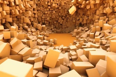 Abstract 3D Render Of Falling Orange Cubes