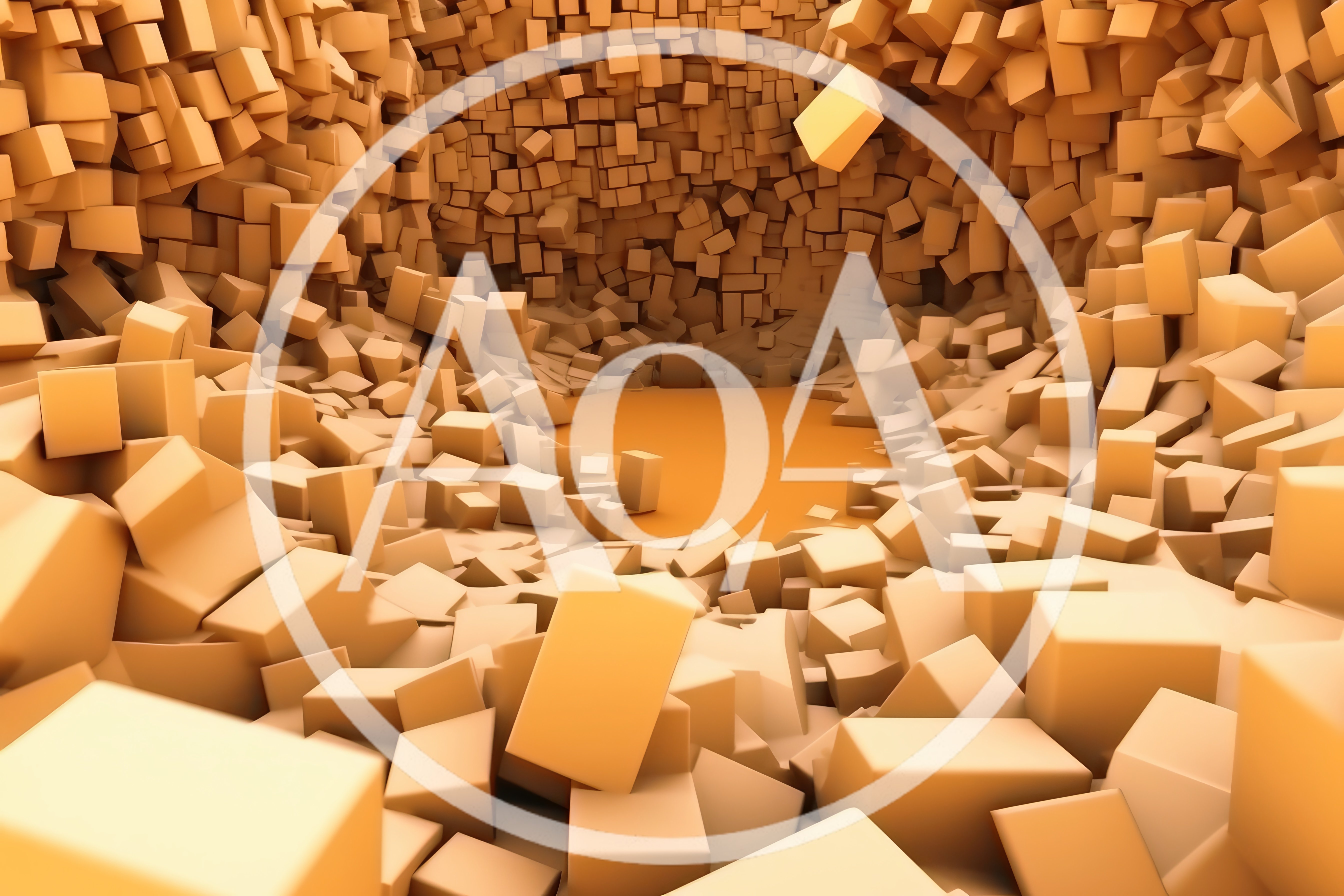 Abstract 3D Render Of Falling Orange Cubes