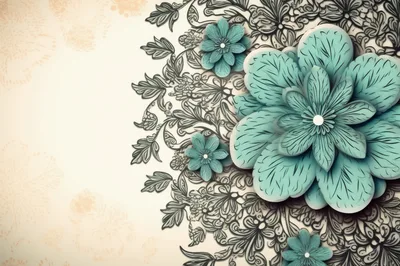 Turquoise 3D Paper Flowers With Intricate Floral Lace Pattern