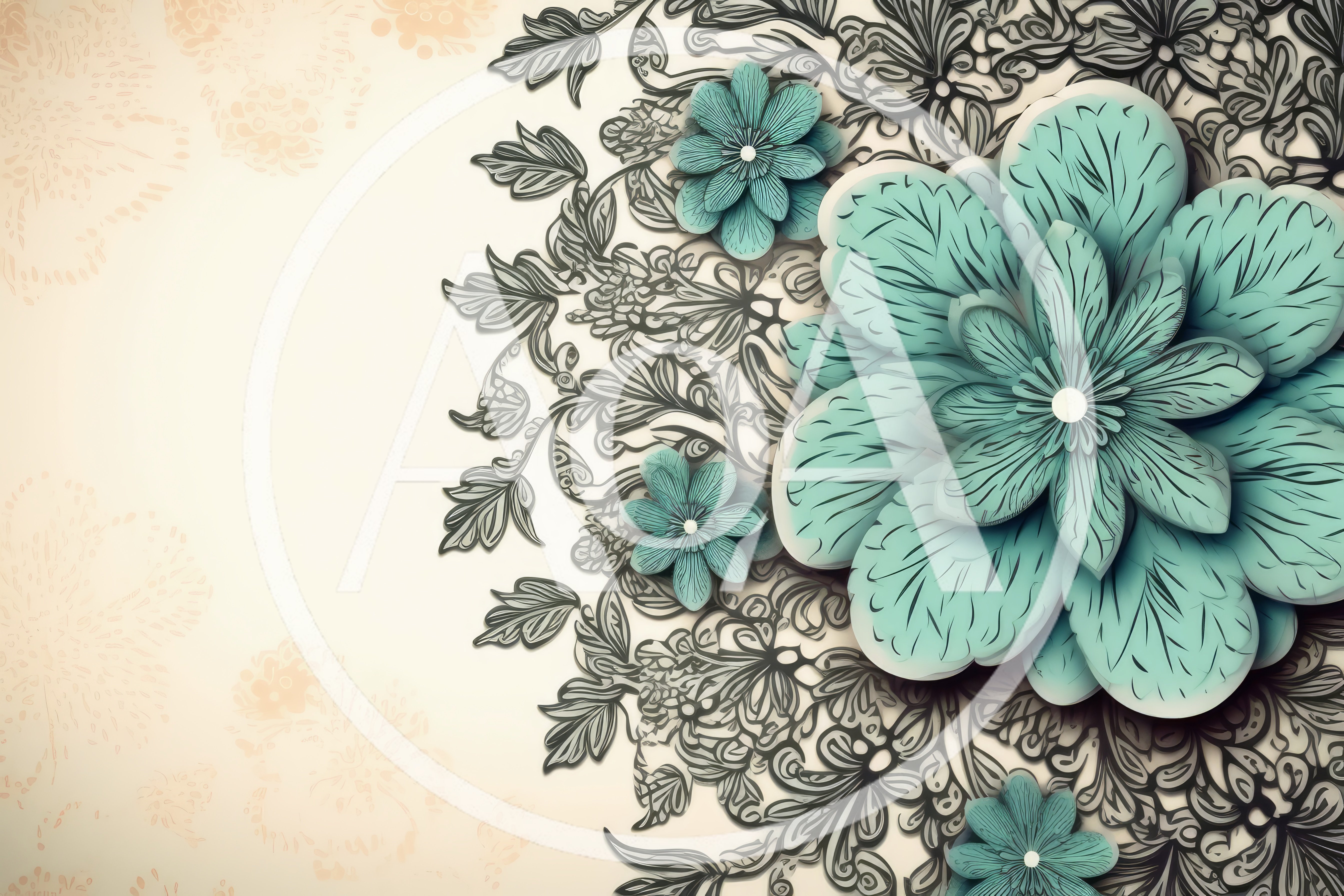 Turquoise 3D Paper Flowers With Intricate Floral Lace Pattern