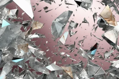 Abstract Shattered Glass Shards Floating In Pink Space