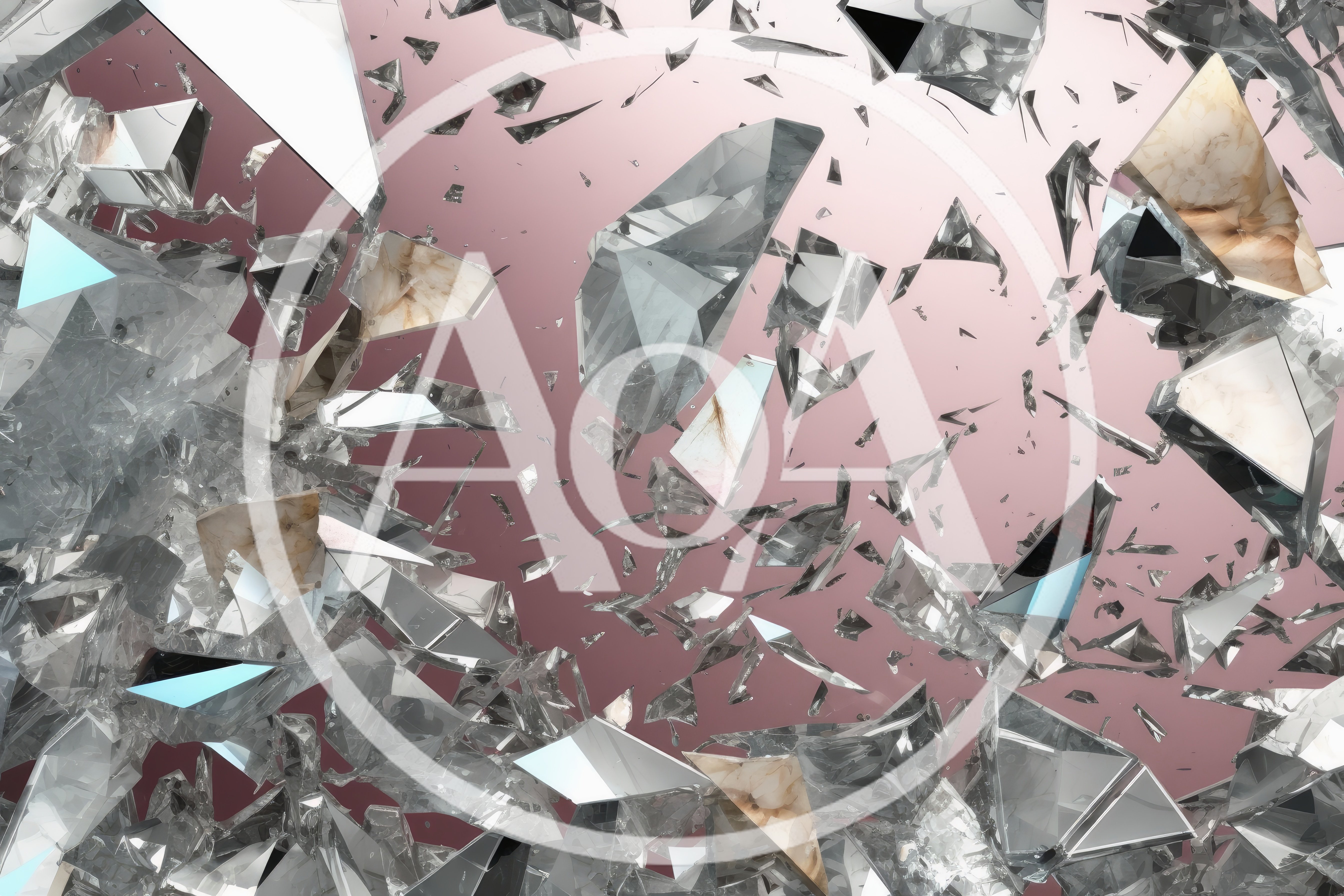 Abstract Shattered Glass Shards Floating In Pink Space