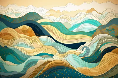 Abstract Landscape With Flowing Waves And Mountain Patterns