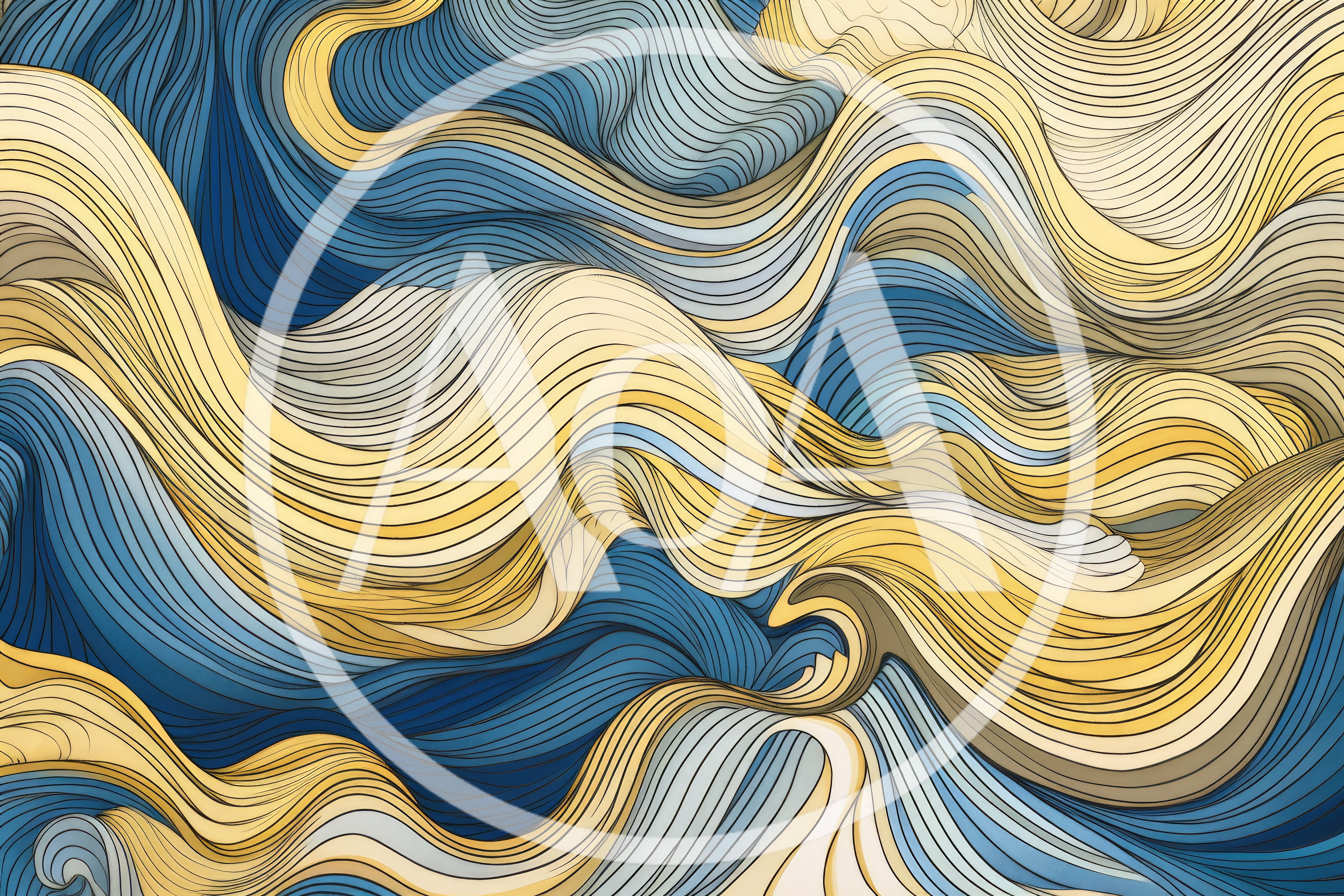 Abstract Flowing Waves With Blue And Gold Lines