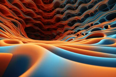 Abstract 3D Wavy Orange And Blue Geometric Landscape