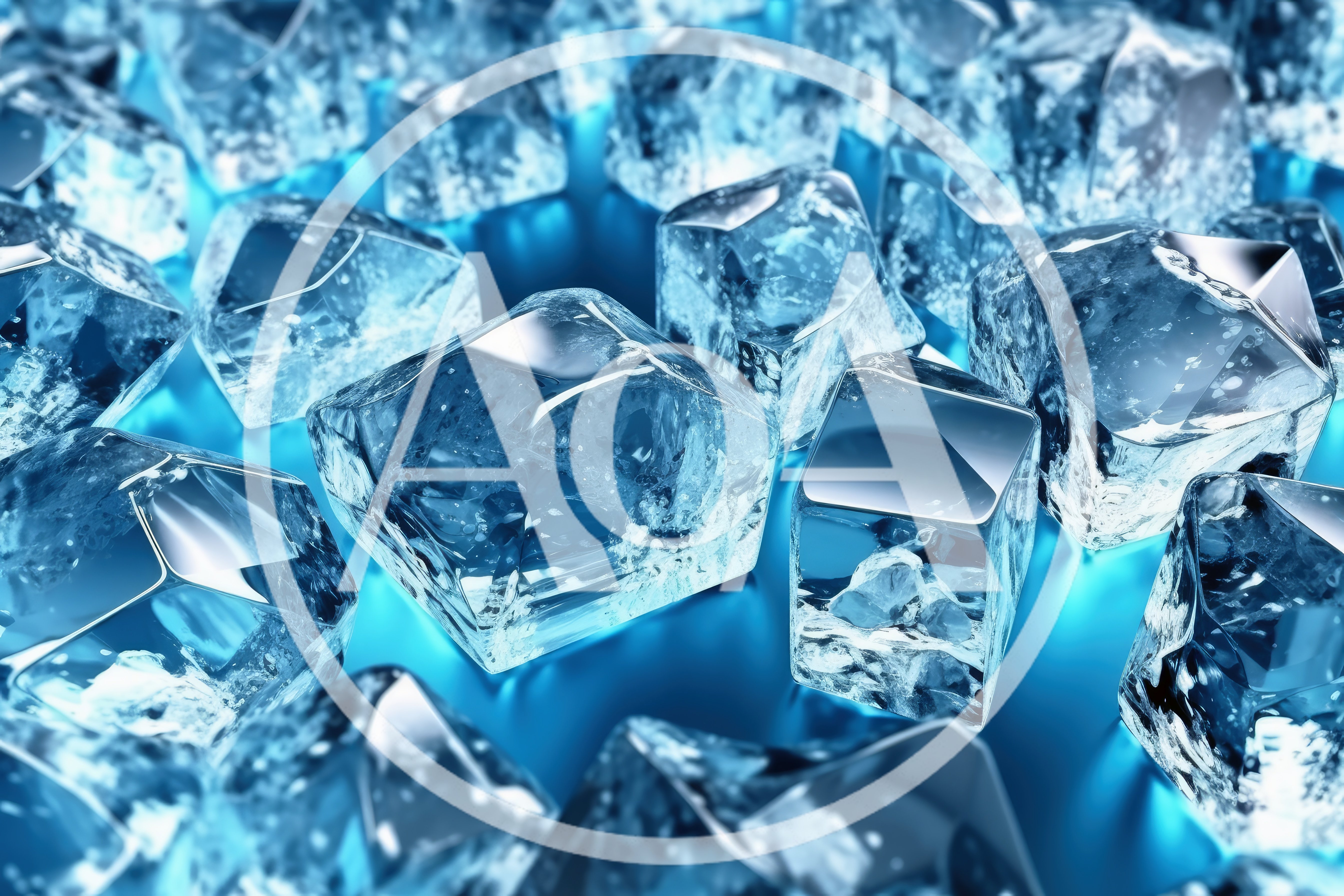 Close Up Of Transparent Ice Cubes On Blue Surface