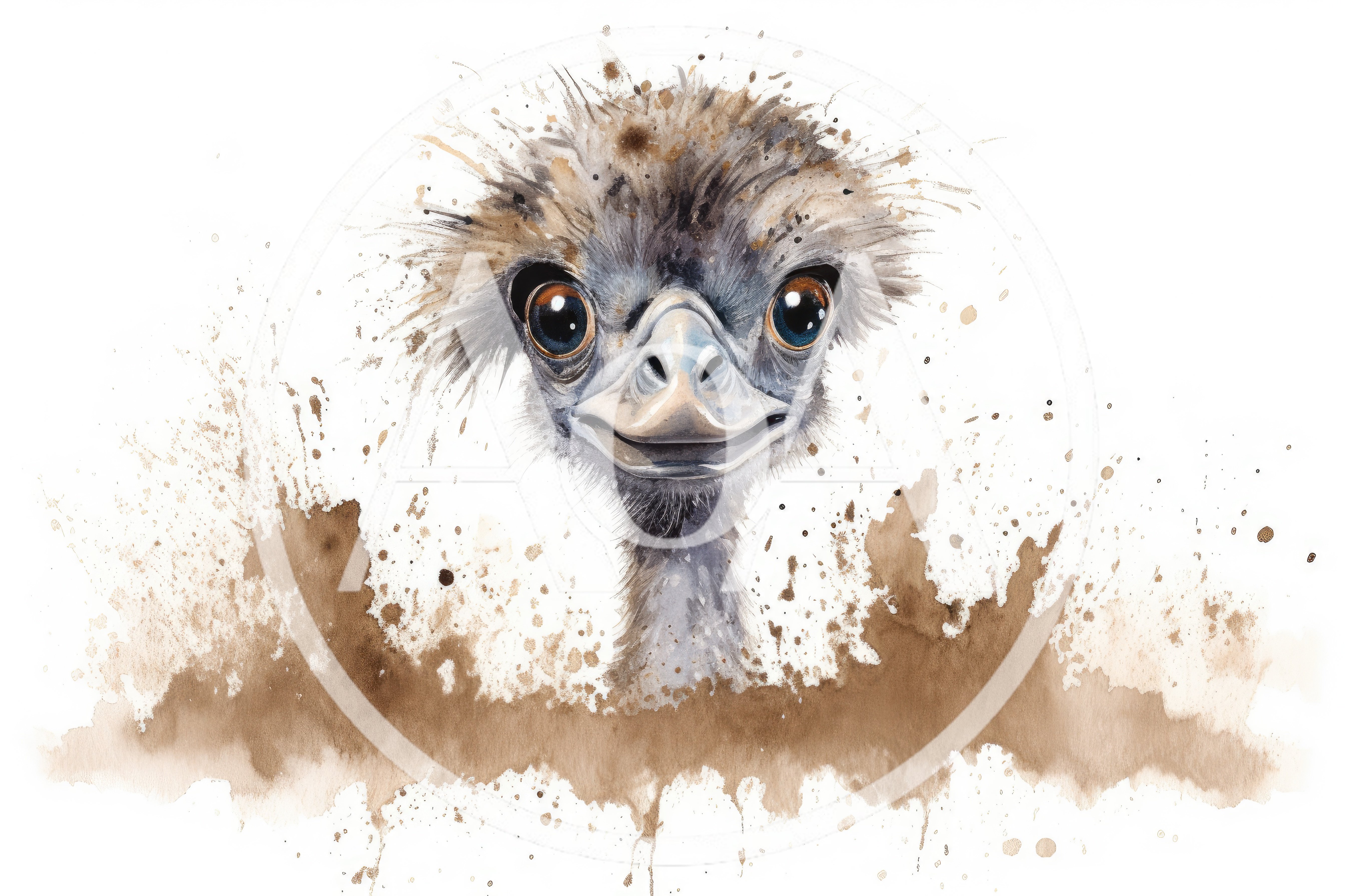 Watercolor Illustration Of A Cute Emu Head