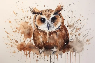 Watercolor Illustration Of A Brown Owl