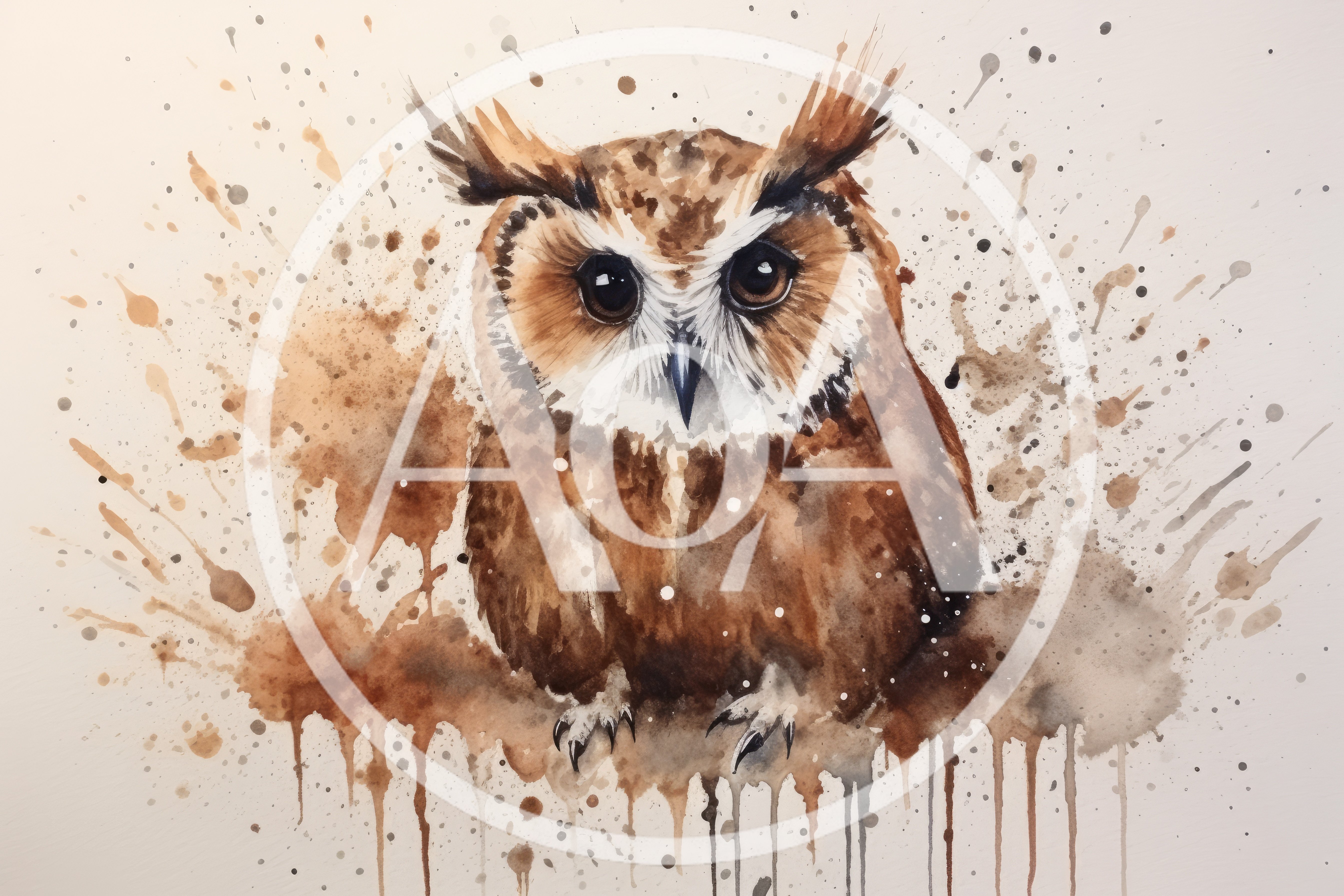 Watercolor Illustration Of A Brown Owl