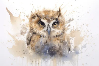 Watercolor Painting Of A Detailed Owl Portrait