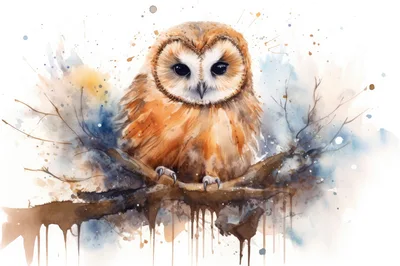 Watercolor Illustration Of A Cute Brown Owl