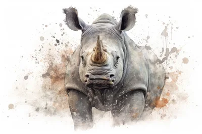 Watercolor Illustration Of A Majestic Rhinoceros
