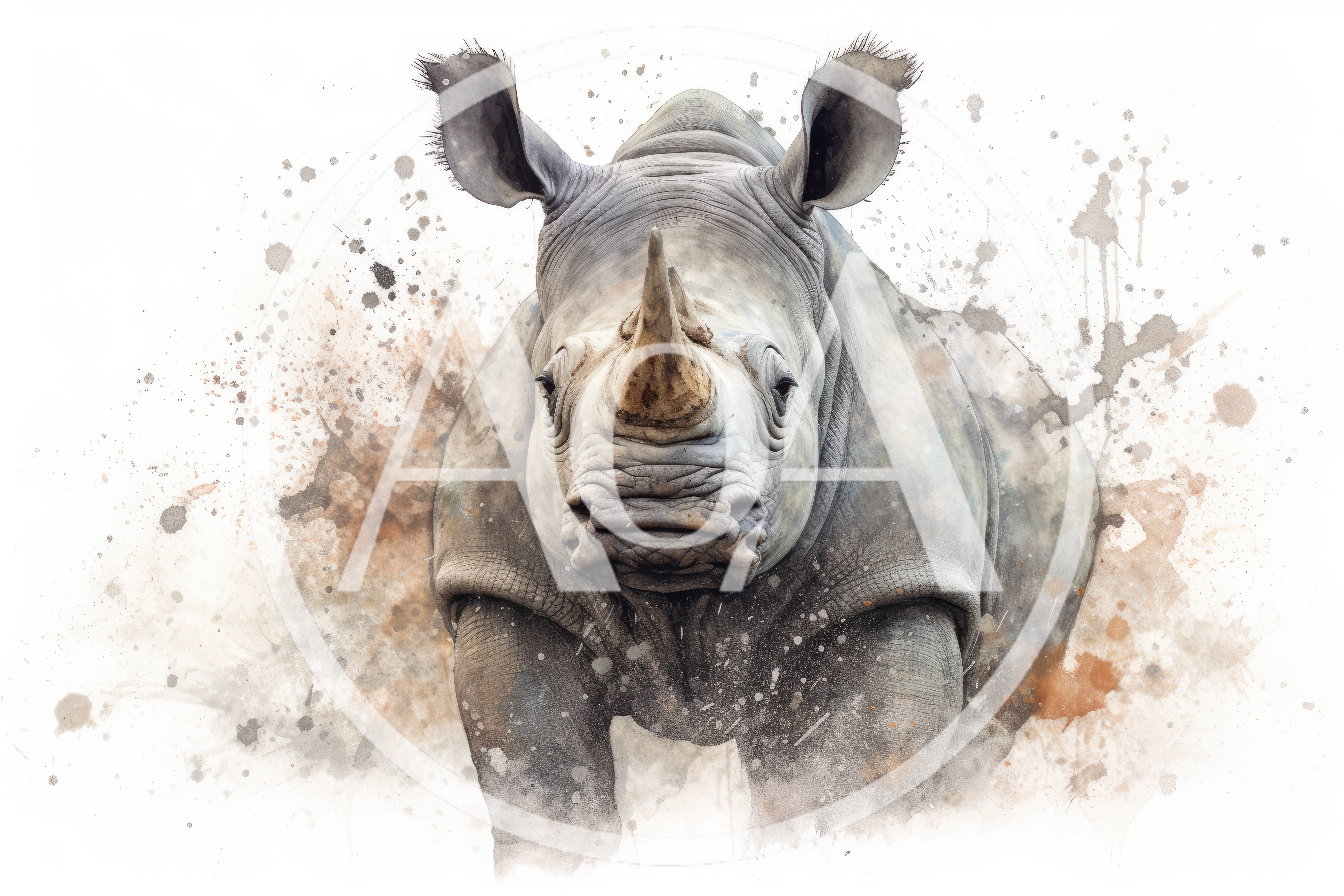 Watercolor Illustration Of A Majestic Rhinoceros