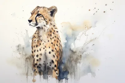 Watercolor Painting Of A Young Cheetah Portrait