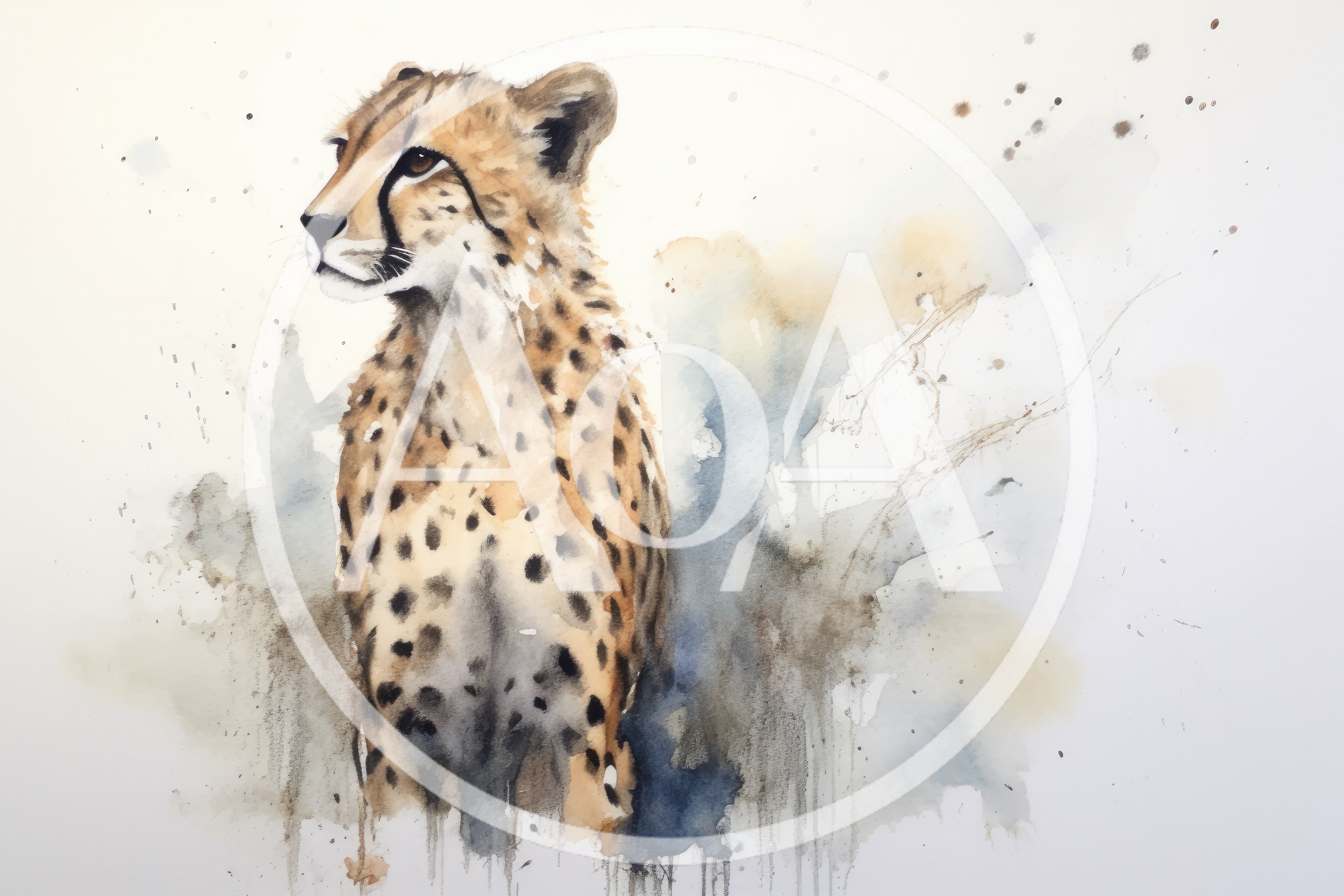 Watercolor Painting Of A Young Cheetah Portrait