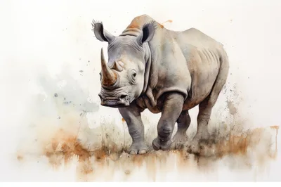 Watercolor Illustration Of A Majestic Rhinoceros