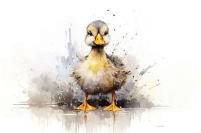 Watercolor Illustration Of A Fluffy Baby Duckling