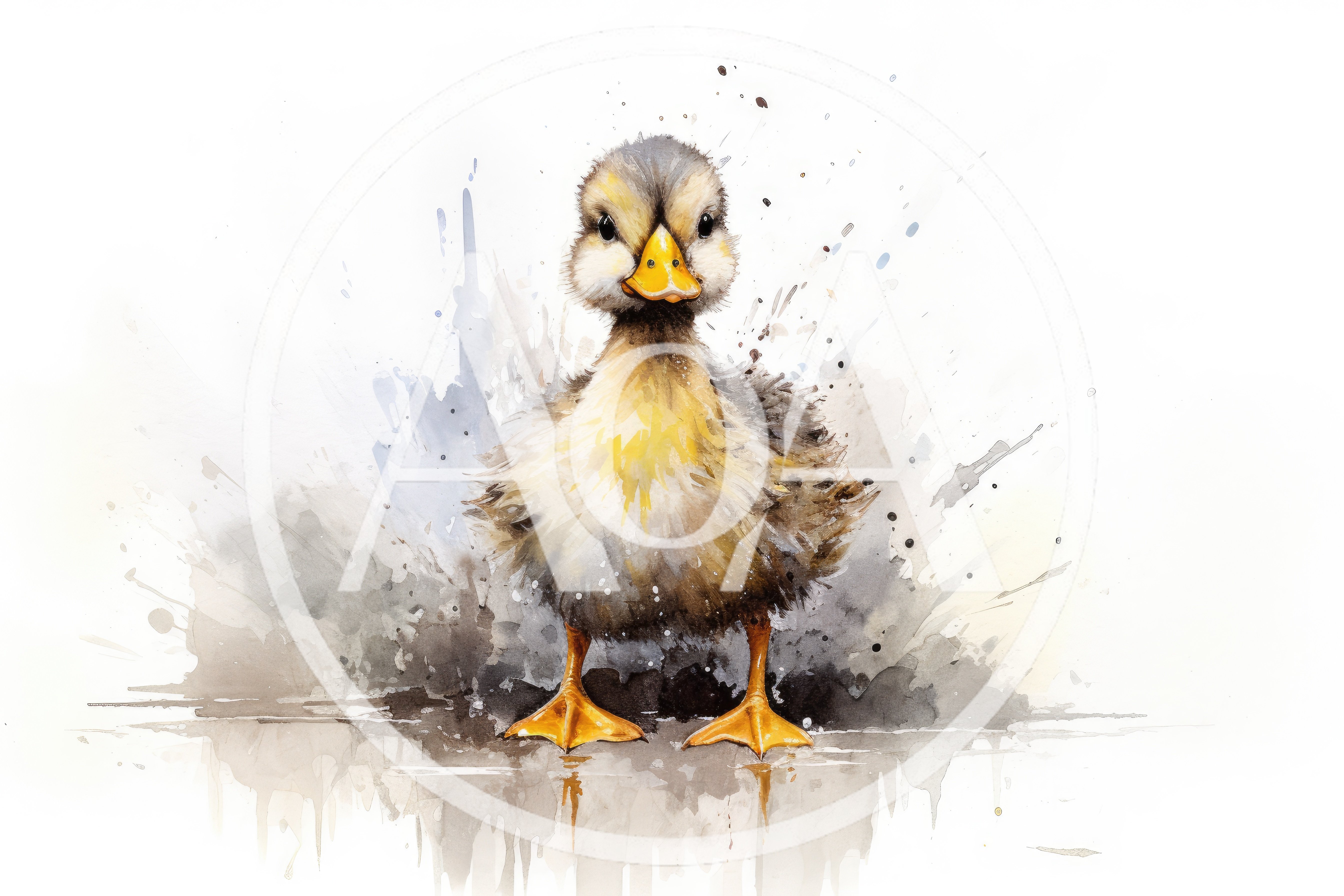 Watercolor Illustration Of A Fluffy Baby Duckling